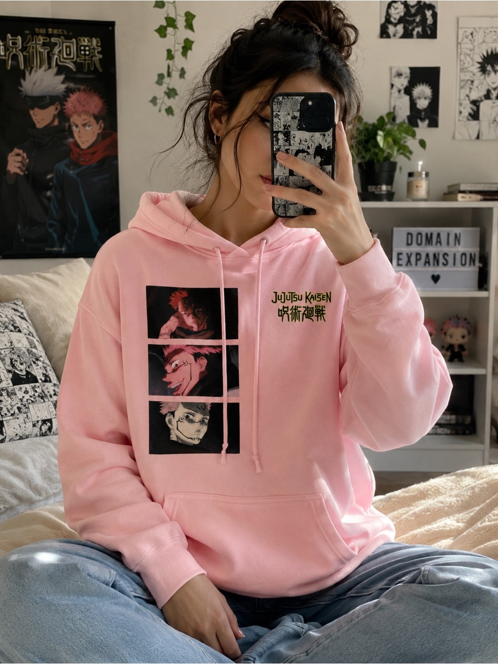 Jujutsu Kaisen Sukuna Pink Hoodie Large Crunchyroll Anime Licensed Pullover